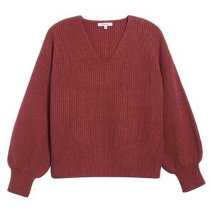 Madewell V-Neck Ribbed Sweater in Brick Red